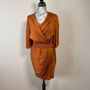 Catherine Malandrino Size 4 Burnt Orange Silk Draped Cocktail Dress